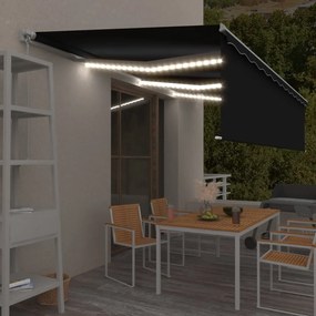 vidaXL Τέντα Συρόμενη Χειροκίνητη με Σκίαστρο & LED Ανθρακί 6 x 3 μ.