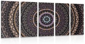 Εικόνα 5 τμημάτων Mandala με μοτίβο ήλιου σε μωβ τόνους - 200x100