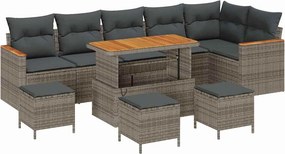 vidaXL Σετ Καναπέ Κήπου με μαξιλάρι 10 pcs Γκρι Πολυ ράταν