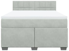 Κρεβάτι Boxspring με Στρώμα Ανοιχτό Γκρι 140x190 εκ. Βελούδινο - Γκρι