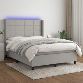 vidaXL Κρεβάτι Boxspring με Στρώμα &amp; LED Αν.Γκρι 140x200εκ. Υφασμάτινο