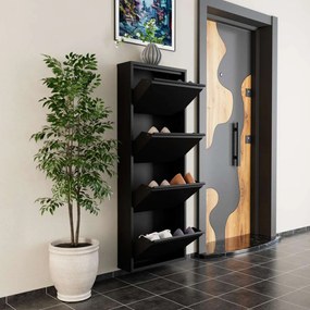 Shoe Cabinet 4 Piece Metal - Black Black