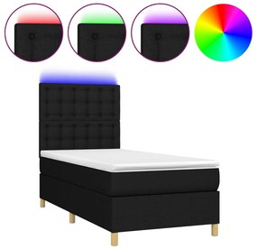 vidaXL Κρεβάτι Boxspring με Στρώμα &amp; LED Μαύρο 90x190 εκ. Υφασμάτινο