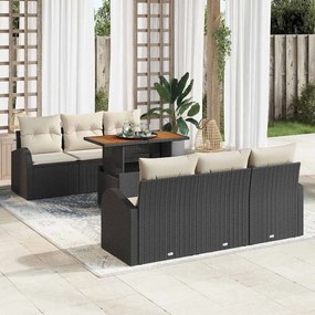 vidaXL Σετ Καναπέ Κήπου με μαξιλάρι 7 pcs Μαύρο και κρεμ