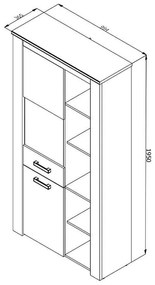 Βιτρίνα Kent POP V Γκρί Δρύς - Λευκός Δρύς 99x36x195 εκ. 99x36x195 εκ.