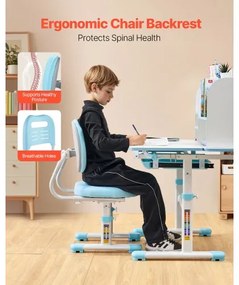 VEVOR Kids Study Chair and Desk with Bookshelf &amp; Drawer Height Adjustable Blue