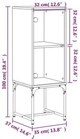 Βοηθητικό Ντουλάπι Sonoma Δρυς 35x37x100 εκ. με Γυάλινες Πόρτες - Καφέ