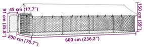 Κλουβί Σκύλου Εξωτερικού Χώρου 600 x 200 x 150 εκ. με Στέγαστρο - Ασήμι