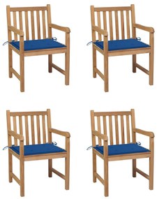 3073014 vidaXL Καρέκλες Κήπου 4 τεμ από Μασίφ Ξύλο Teak με Μπλε Ρουά Μαξιλάρια Μπλε, 1 Τεμάχιο