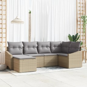 vidaXL Σετ Καναπέ Κήπου 6 Τεμαχίων με Μαξιλάρια Μπεζ Πολυ Ρατάν