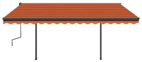 vidaXL Τέντα Συρόμενη Χειροκίνητη με LED Πορτοκαλί / Καφέ 5x3,5 μ.