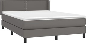 vidaXL Κρεβάτι Boxspring με Στρώμα Γκρι 140x190εκ. από Συνθετικό Δέρμα