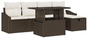 vidaXL Σετ Καναπέ Κήπου με μαξιλάρι 6 pcs Καφέ Πολυ ράταν
