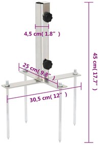 vidaXL Βάση Ομπρέλας με Ακίδες Εδάφους Ασημί για Ø32/38 χιλ. Ατσάλι