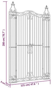 vidaXL Πύλη Κήπου Μαύρη 121 x 8 x 200 εκ. από Σφυρήλατο Σίδερο