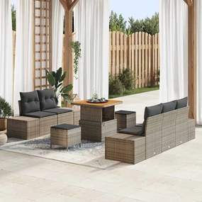vidaXL Σετ Καναπέ Κήπου με μαξιλάρι 8 pcs Γκρι Πολυ ράταν