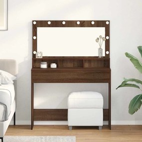 vidaXL Τραπέζι Μακιγιάζ με LED Φωτισμό Καφέ Δρυς 100x41x135 εκ