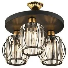 ILLUME 201-0100 Vintage Φωτιστικό Οροφής Κρύσταλλα Τρίφωτο 3 x E27 IP20 Μαύρο & Χρυσό Μέταλλο με Διάφανο Γυαλί-Μ35 Globostar-201 201-0100
