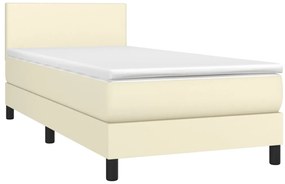 Κρεβάτι Boxspring με Στρώμα &amp; LED Κρεμ 100x200 εκ. Συνθ. Δέρμα - Κρεμ