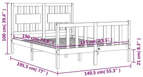 Πλαίσιο Κρεβατιού με Κεφαλάρι Λευκό από Μασίφ Ξύλο Double - Λευκό