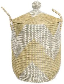 Καλάθι Απλύτων Tortilla Με Καπάκι Και Χερούλια 0510044 (37x50cm) White-Yellow Soulworks Seagrass