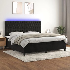 vidaXL Κρεβάτι Boxspring με Στρώμα & LED Μαύρο 200x200 εκ. Βελούδινο