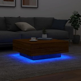 vidaXL Τραπεζάκι Σαλονιού με Φώτα LED Καφέ Δρυς 80x80x31 εκ.