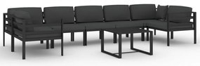 vidaXL Σαλόνι Κήπου 8 Τεμαχίων Ανθρακί Αλουμινίου με Μαξιλάρια