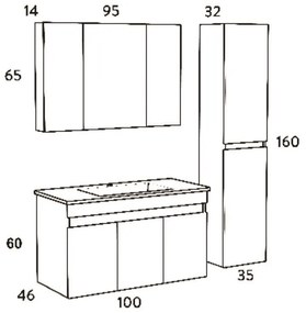 Σετ Έπιπλο Μπάνιου OMEGA 100 Λευκό 100x46x135 εκ.