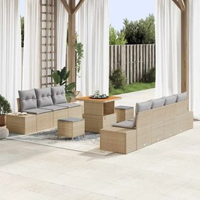 vidaXL Σετ Καναπέ Κήπου με μαξιλάρι 10 pcs Μπεζ Πολυ ράταν