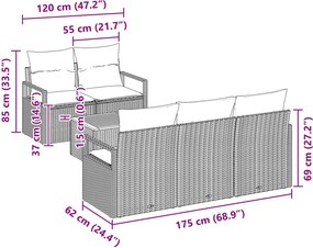 vidaXL Σετ Καναπέ Κήπου 6 τμχ. Μαύρο συνθετικό ρατάν
