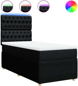 vidaXL Κρεβάτι Boxspring με Στρώμα Μαύρο 90x190 εκ.Υφασμάτινο