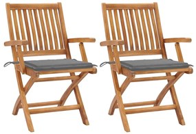 Καρέκλες Κήπου 2 τεμ. από Μασίφ Ξύλο Teak με Γκρι Μαξιλάρια