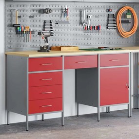 vidaXL Ντουλάπα Εργασίας με συρτάρι 3 pcs Κόκκινο 150 x 55 x 85 εκ