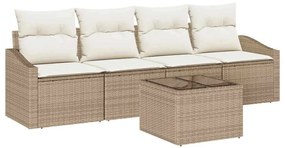 vidaXL Σετ Καναπέ με μαξιλάρι 5 pcs Μπεζ και Κρέμα συνθετικό ρατάν