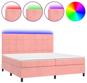 vidaXL Κρεβάτι Boxspring με Στρώμα & LED Ροζ 200x200 εκ. Βελούδινο