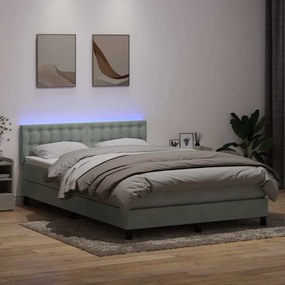 Κρεβάτι Boxspring με Στρώμα Ανοιχτό Γκρι 140x220 εκ. Βελούδινο