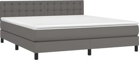 vidaXL Κρεβάτι Boxspring με Στρώμα &amp; LED Γκρι 160x200 εκ. Συνθ. Δέρμα