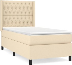 vidaXL Κρεβάτι Boxspring με Στρώμα Κρεμ 90x190 εκ.Υφασμάτινο