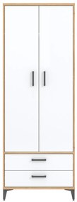 Ντουλάπα Orlando AA117, Ελαφριά δρυς, Γυαλιστερό λευκό, 194.5x74.5x37cm, Πόρτες ντουλάπας: Με μεντεσέδες