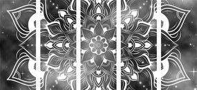 Εικόνα 5 τμημάτων μοντέρνα Mandala με ανατολίτικο σχέδιο σε ασπρόμαυρο - 100x50