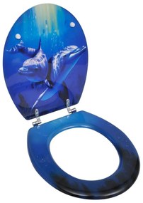 Κάλυμμα Λεκάνης με Σχέδιο Δελφίνια από MDF - Μπλε