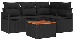 vidaXL Σετ Καναπέ Κήπου με μαξιλάρι 5 pcs Μαύρο Πολυ ράταν