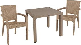 Τραπεζαρία Explore-Halcyon pakoworld σετ 3τεμ PP cappuccino 90x90x73,5εκ