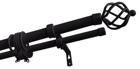 Κουρτινόξυλο Διπλό Επεκτεινόμενο 120-210cm Με Άκρα Grace Black 450124