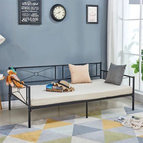QUEEN Daybed Κρεβάτι Μέταλλο Βαφή Μαύρο 196x95x75cm για Στρώμα 90x190 Ε8019,1