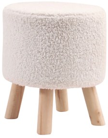 Σκαμπό ArteLibre CATTLEYA Με Ξύλινα Πόδια Λευκό Ύφασμα Cashmere 35x35x40cm-14940017