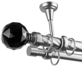 Κουρτινόβεργα διπλή twist Cristal Noir 25/19 – με στήριξη στην οροφή – χρώμιο ματ - 180 cm