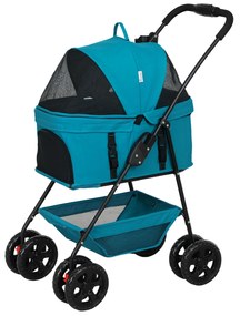 Καρότσι σκύλου PawHut 3-in-1, αναδιπλούμενο καρότσι σκύλου με 4 τροχούς και αποσπώμενη κουκούλα για σκύλους και γάτες Τυρκουάζ