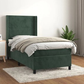 Κρεβάτι Boxspring με Στρώμα Σκούρο Πράσινο 100x200εκ. Βελούδινο